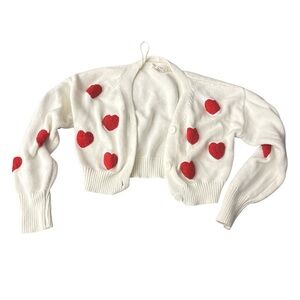 Jessica Simpson White Red Heart Valentines Cropped Cardigan - Size XS